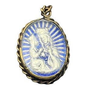 Vintage St Anne De Beaupre Double Sided Bubble Glass Religious Medal pendant